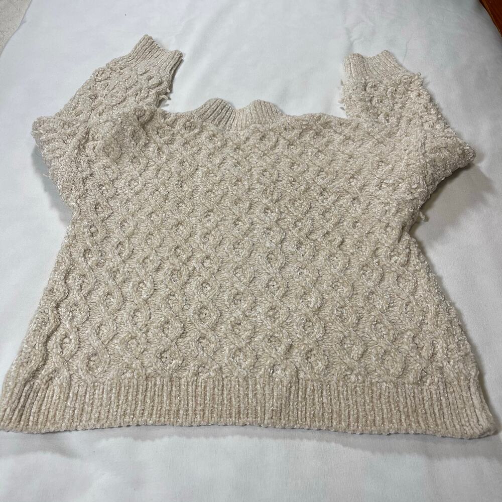 Sanctuary Anthropologie Womenβs XL Cream Chunky Knit Sweater Textured Mock Neck